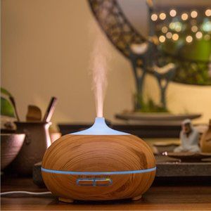 Large Capacity 550ML Ultrasonic Aroma Diffuser Half Wood Grain Remote Control Hu